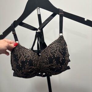 Victoria's Secret Black Bra with Gold Floral Lace